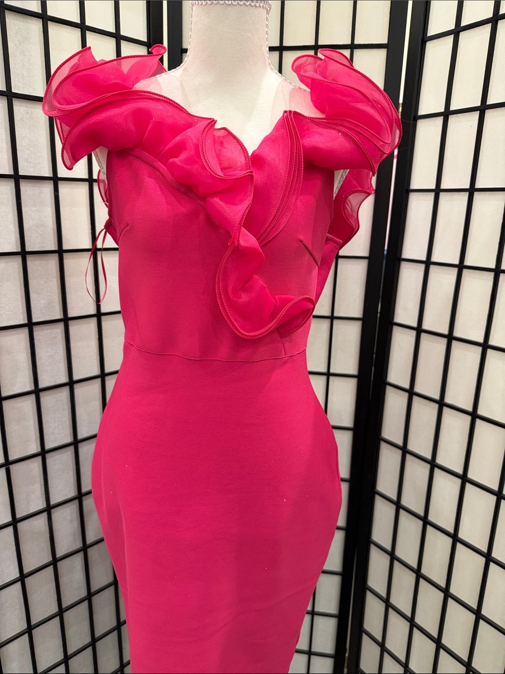 Elegant Hot Pink Ruffle Sheath Dress